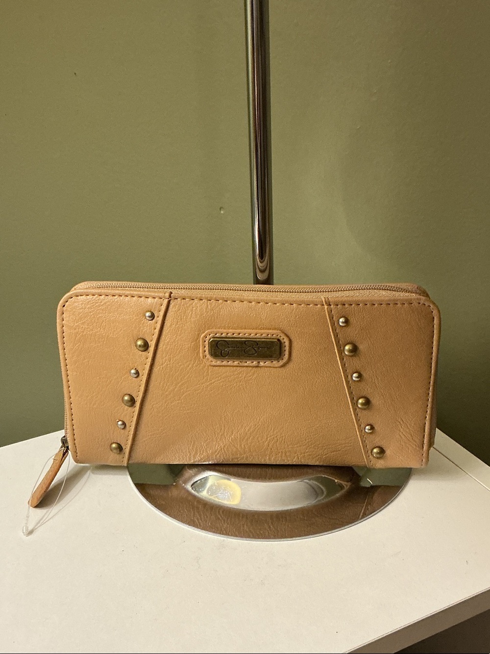 Jessica Simpson Tan Studded Long Zip Around Faux Leather Wallet NWOT